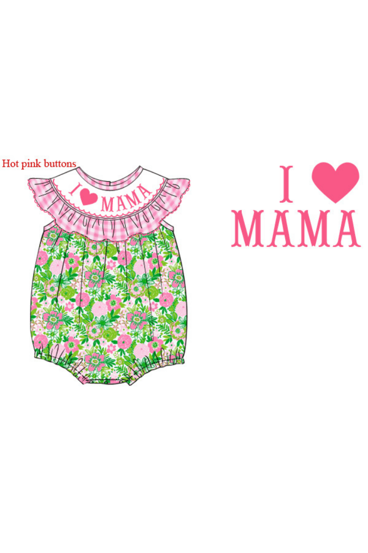 The Smocked Flamingo Apparel & Accessories Pre-Order Smocked I Love Mama Pink and Green Floral Bubble