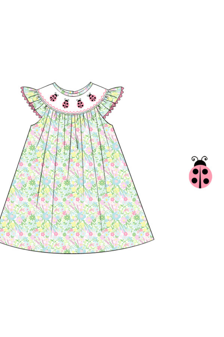 The Smocked Flamingo Apparel & Accessories Pre-Order Smocked Lady Bug Ellie Floral Dress