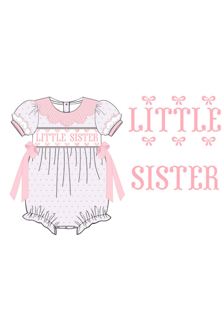 The Smocked Flamingo Apparel & Accessories Pre-Order Smocked Little Sister Pink and White Swiss Dot Bow Bubble