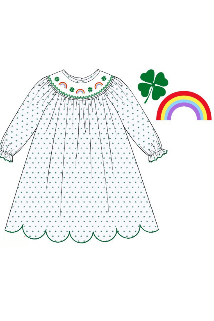 The Smocked Flamingo Apparel & Accessories Pre-Order Smocked Lucky Rainbow Swiss Dot Scalloped Dress