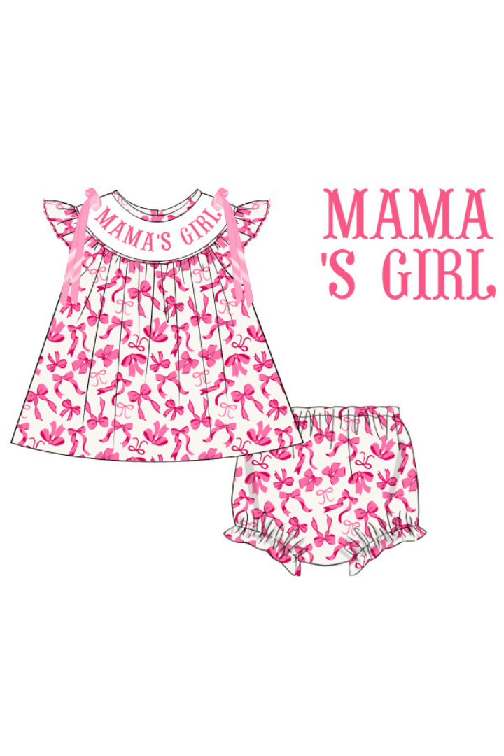 The Smocked Flamingo Apparel & Accessories Pre-Order Smocked Mama's Girl Pink Bow Bloomer Set
