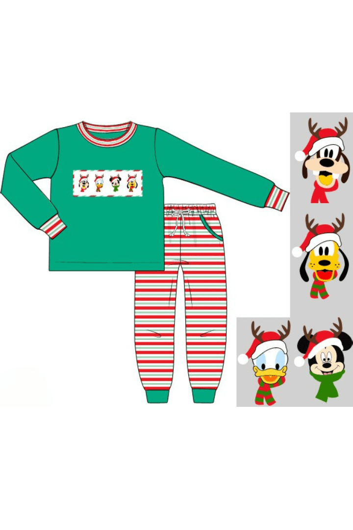 The Smocked Flamingo Apparel & Accessories Pre-Order Smocked Mouse Reindeer Friends Jogger Set