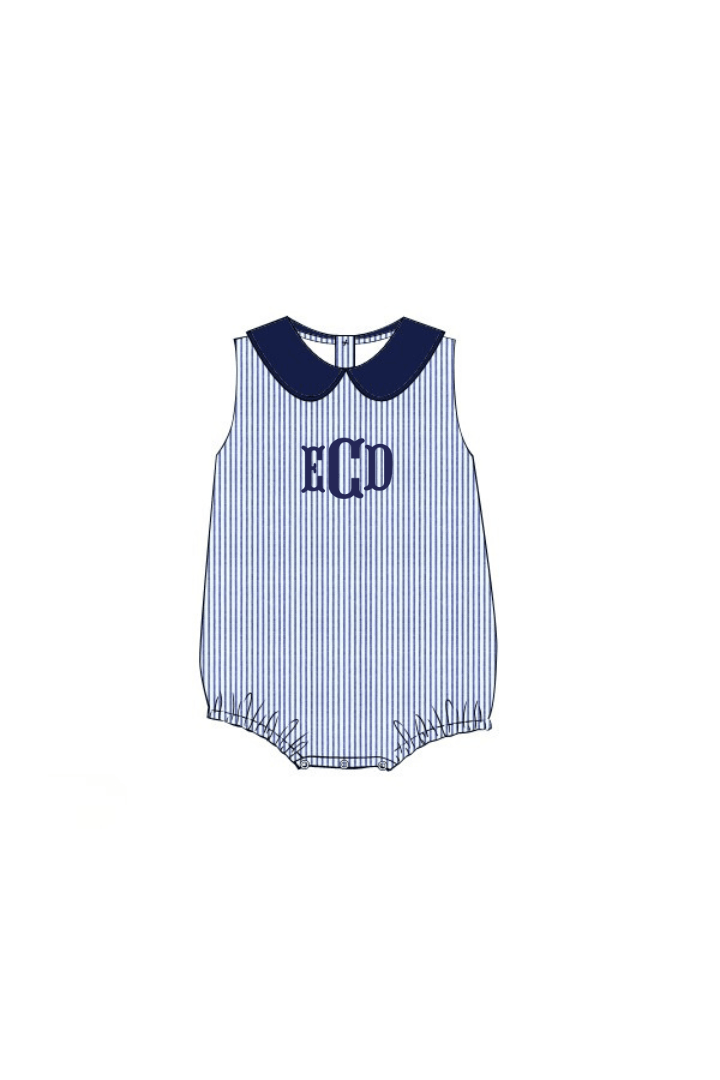 The Smocked Flamingo Apparel & Accessories Pre-Order Smocked Navy and White Pinstripe Bubble