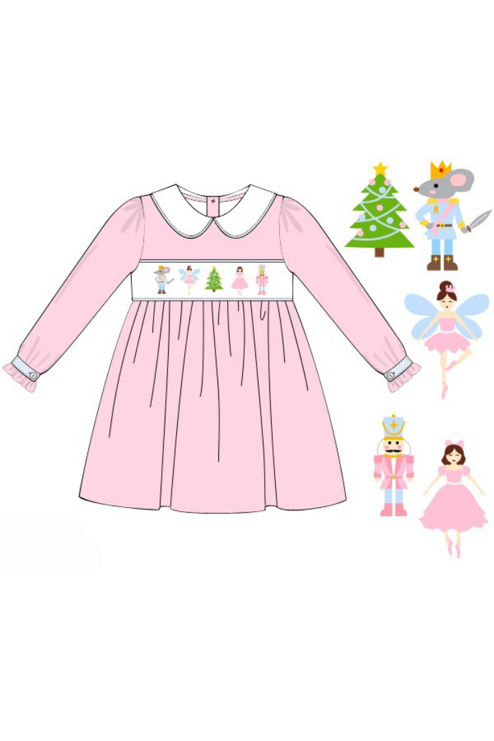 The Smocked Flamingo Apparel & Accessories Pre-Order Smocked Nutcracker Ballet Pink Corduroy/Blue Gingham Dress