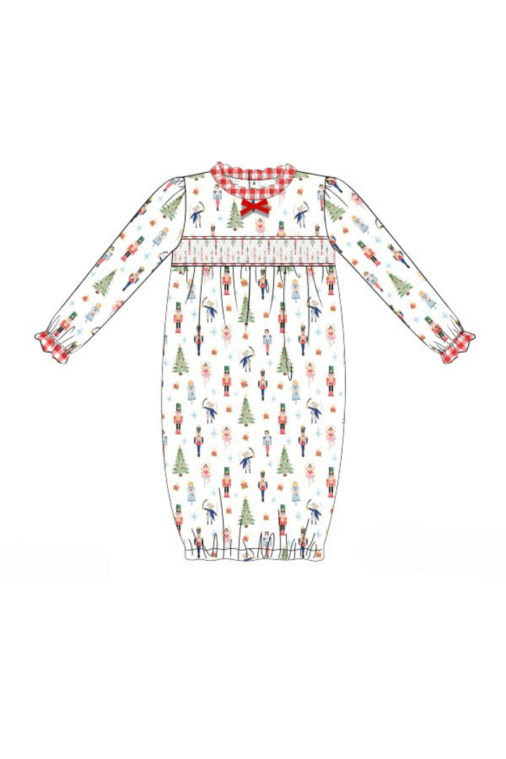 The Smocked Flamingo Apparel & Accessories Pre-Order Smocked Nutcracker Layette Gown