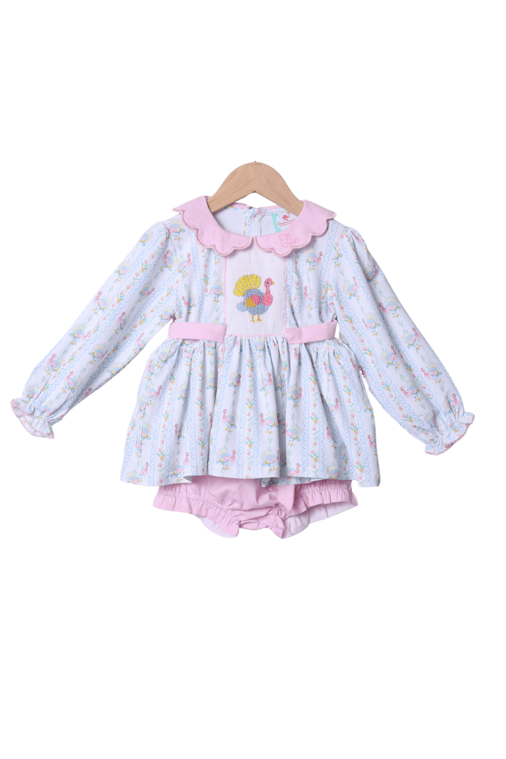 The Smocked Flamingo Apparel & Accessories Pre-Order Smocked Pastel Turkey Bloomer Set