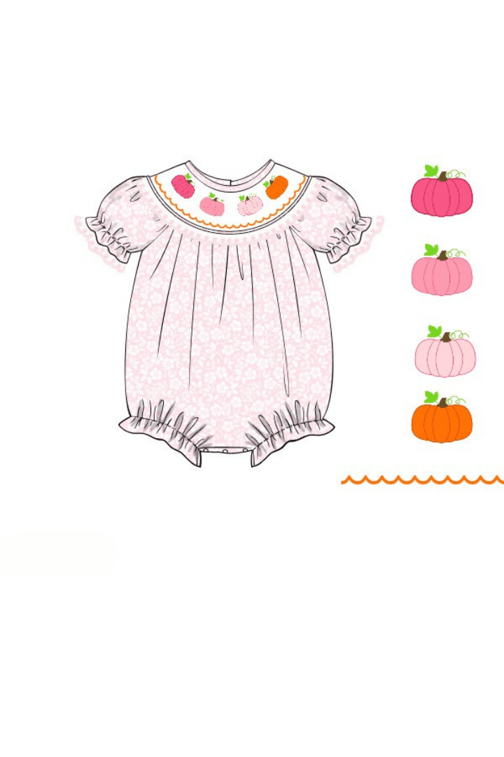 The Smocked Flamingo Apparel & Accessories Pre-Order Smocked Pink Floral Pumpkin Bubble