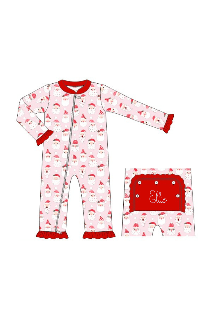 The Smocked Flamingo Apparel & Accessories Pre-Order Smocked Pink Santa Ruffle Zippy Pajamas
