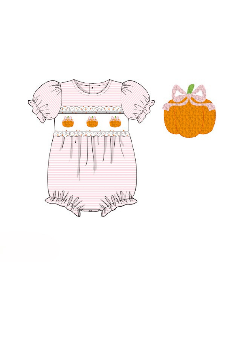 The Smocked Flamingo Apparel & Accessories Pre-Order Smocked Pink Stripe Pumpkin Bubble