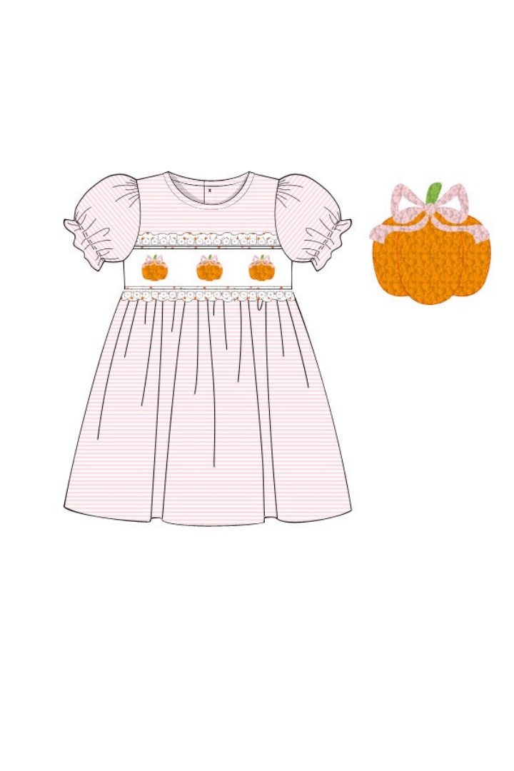 The Smocked Flamingo Apparel & Accessories Pre-Order Smocked Pink Stripe Pumpkin Dress