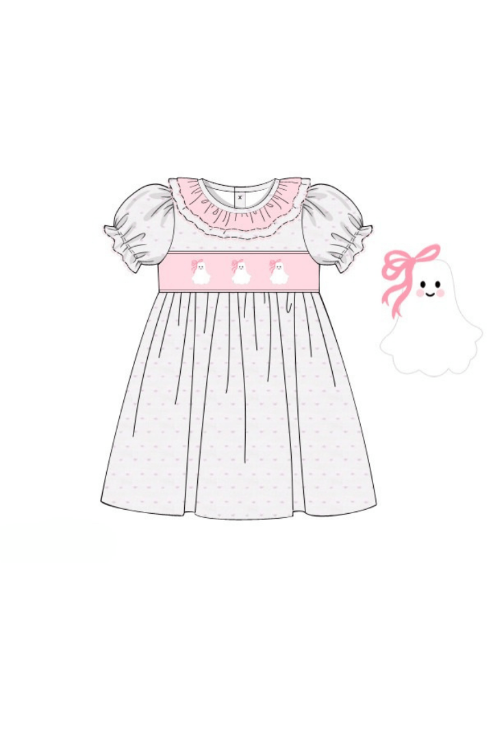 The Smocked Flamingo Apparel & Accessories Pre-Order Smocked Pink Swiss Dot Bow Ghost Dress