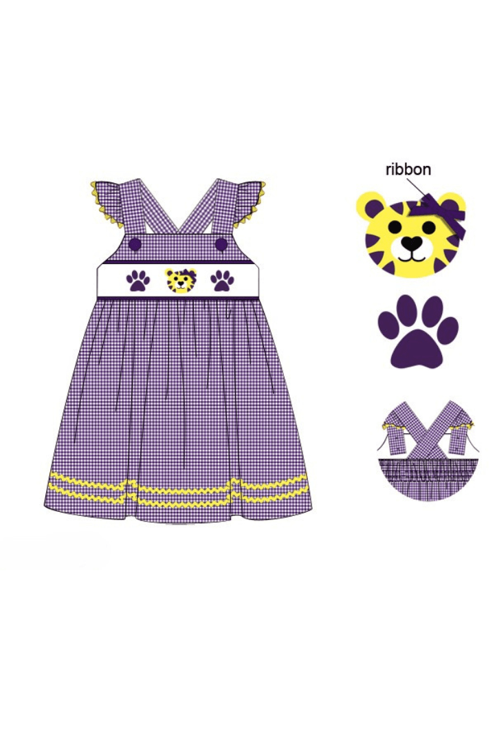 The Smocked Flamingo Apparel & Accessories Pre-Order Smocked Purple Tiger Dress