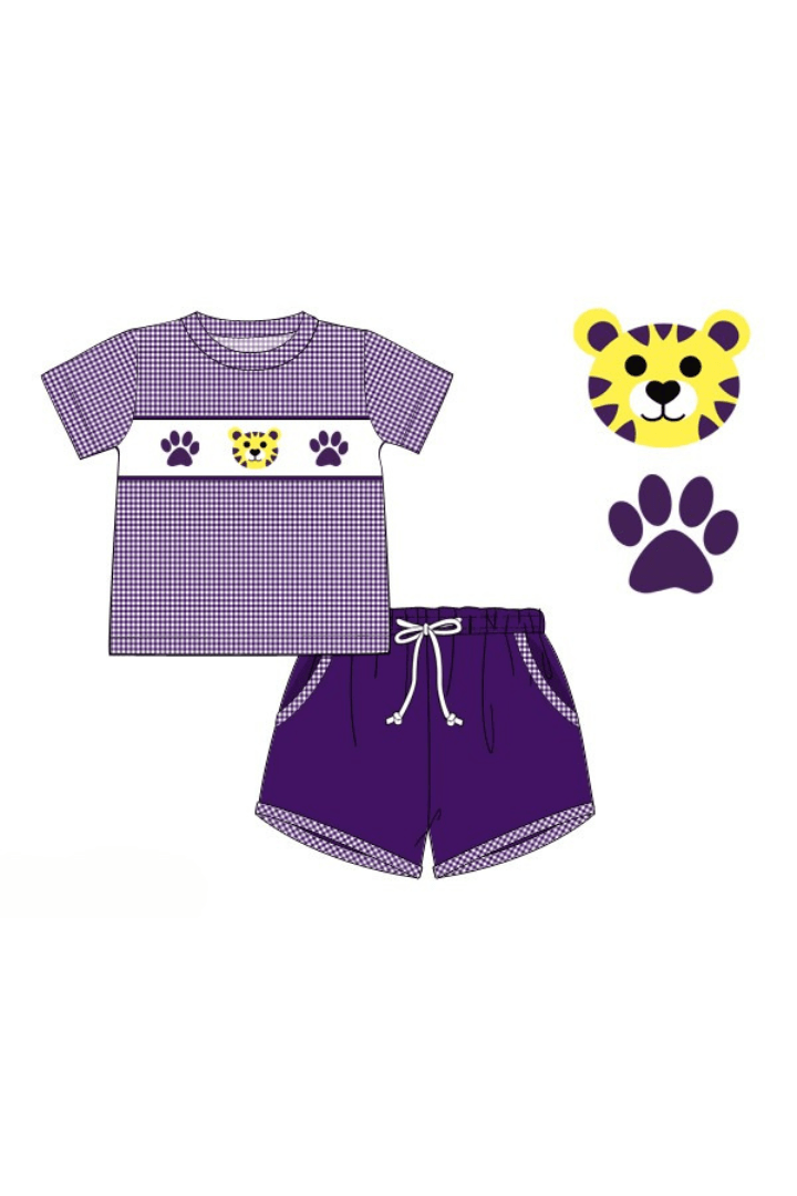 The Smocked Flamingo Apparel & Accessories Pre-Order Smocked Purple Tiger Short Set