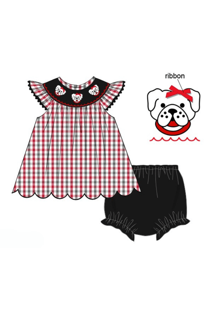The Smocked Flamingo Apparel & Accessories Pre-Order Smocked Red BullDog Bloomer Set