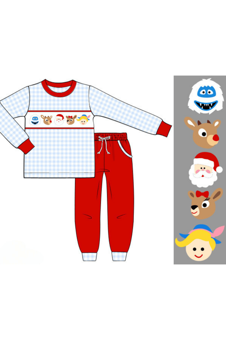 The Smocked Flamingo Apparel & Accessories Pre-Order Smocked Reindeer Friends Gingham Jogger Set