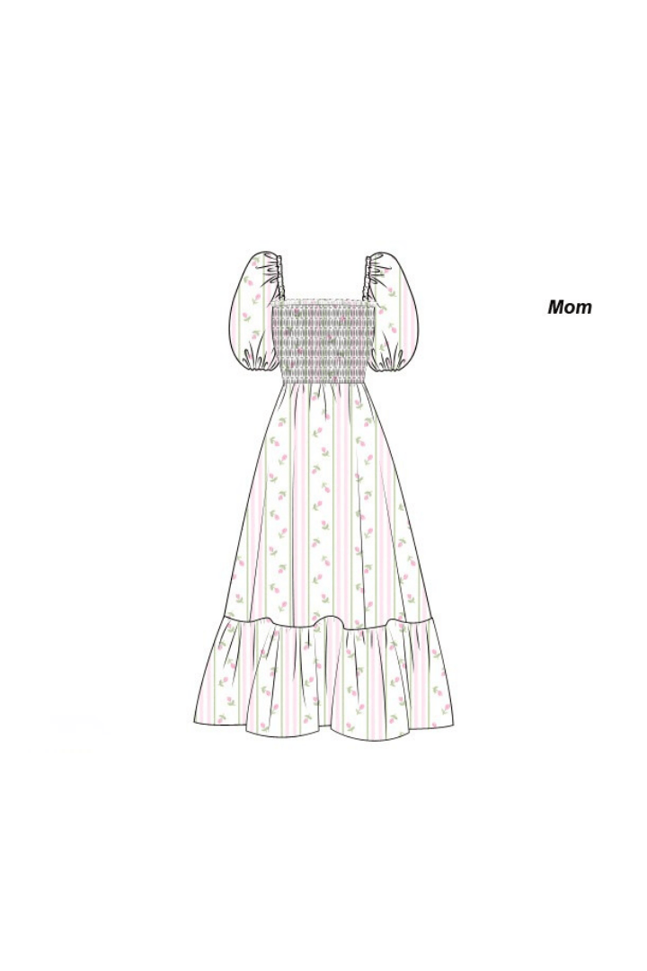 The Smocked Flamingo Apparel & Accessories Pre-Order Smocked Rose Trellis Mom Matching Dress
