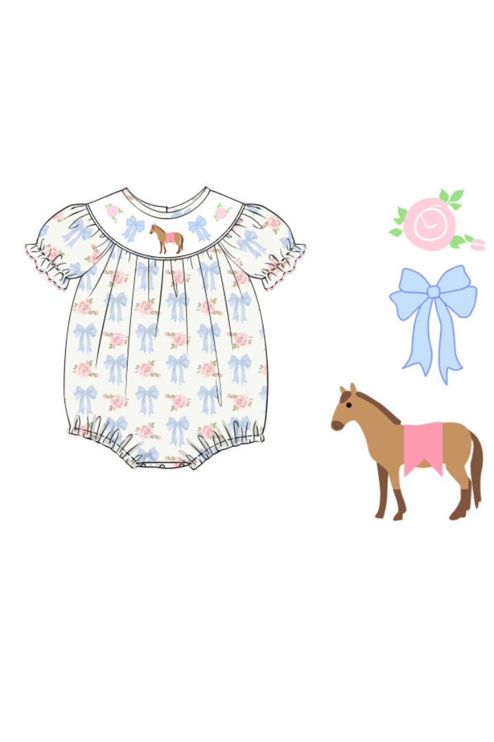 The Smocked Flamingo Apparel & Accessories Pre-Order Smocked Run for the Roses Horse Bubble