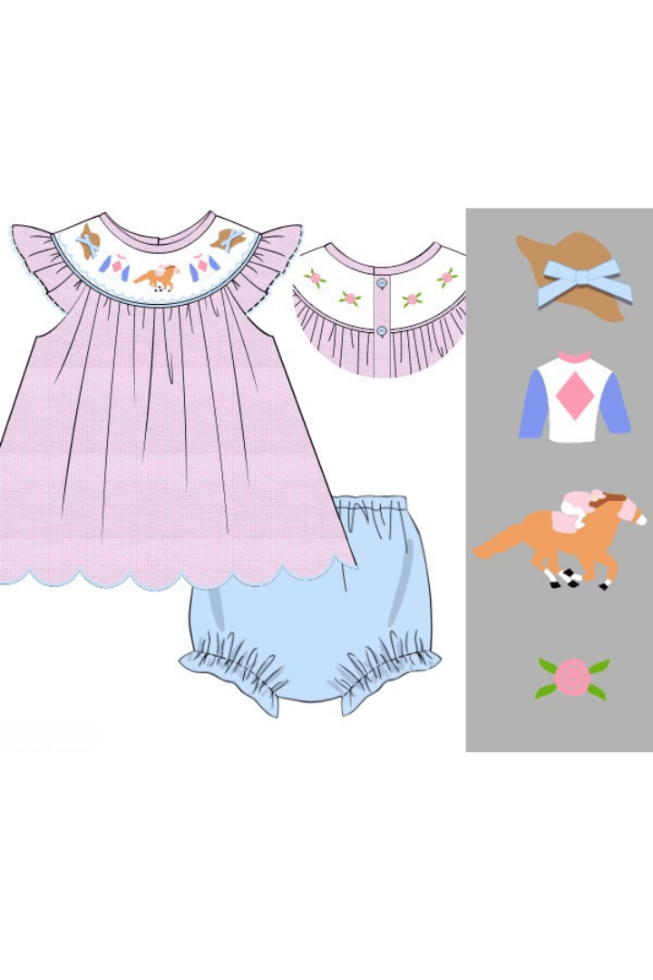 The Smocked Flamingo Apparel & Accessories Pre-Order Smocked Run for the Roses Pink Gingham Derby Bloomer Set