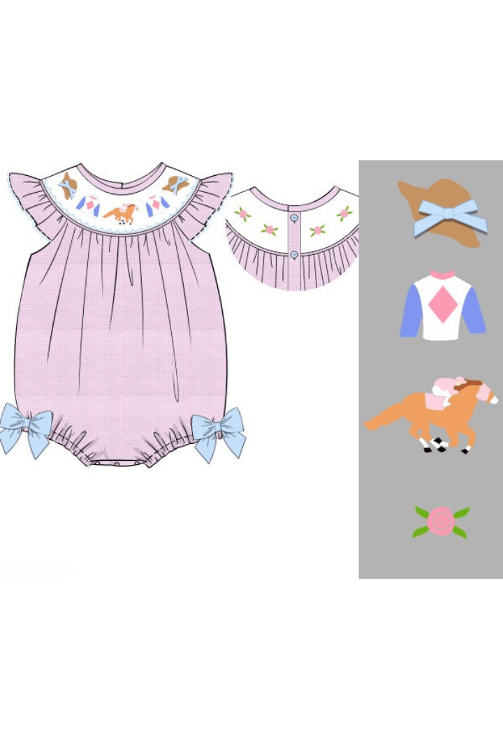 The Smocked Flamingo Apparel & Accessories Pre-Order Smocked Run for the Roses Pink Gingham Derby Bubble