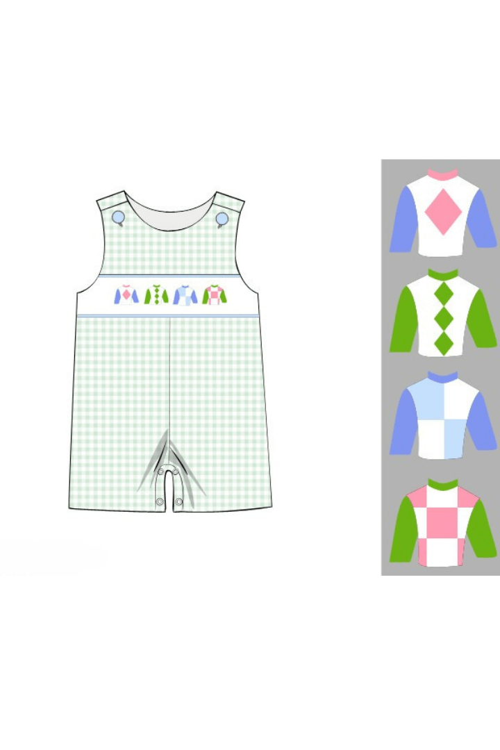The Smocked Flamingo Apparel & Accessories Pre-Order Smocked Sage Gingham Jockey Silks Jon Jon