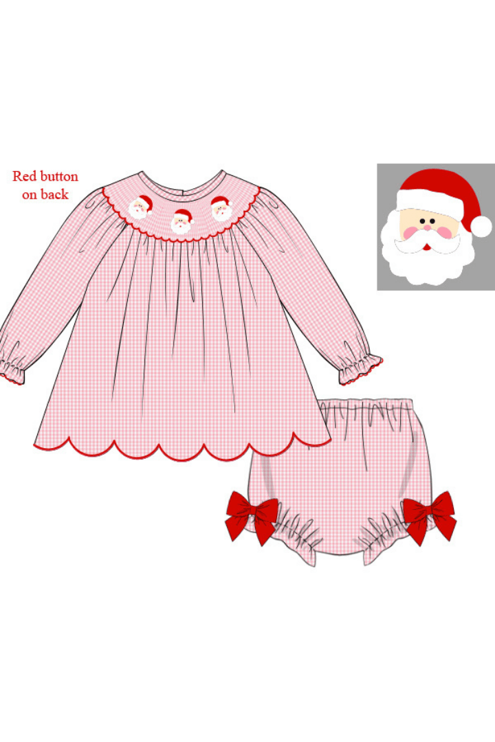 The Smocked Flamingo Apparel & Accessories Pre-Order Smocked Santa Pink Gingham Bloomer Set