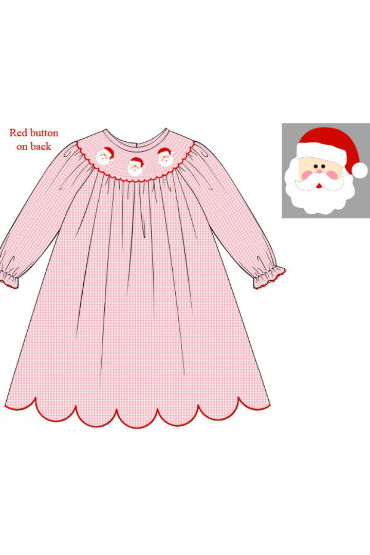 The Smocked Flamingo Apparel & Accessories Pre-Order Smocked Santa Pink Gingham Dress