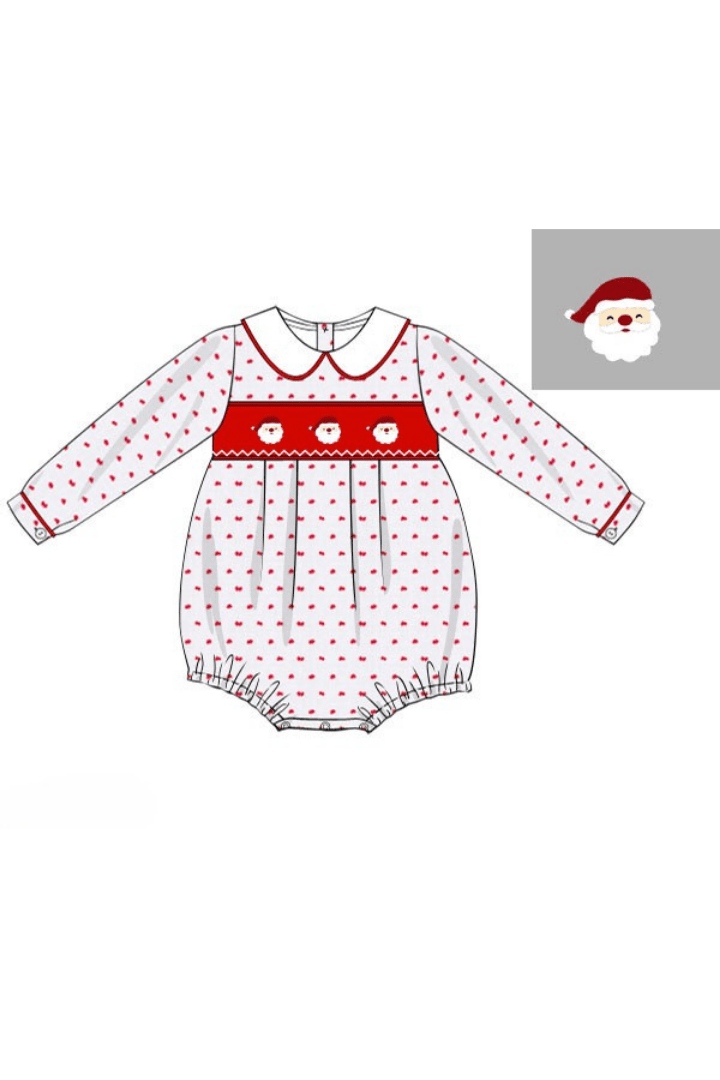 The Smocked Flamingo Apparel & Accessories Pre-Order Smocked Santa Red Swiss Dot Bubble
