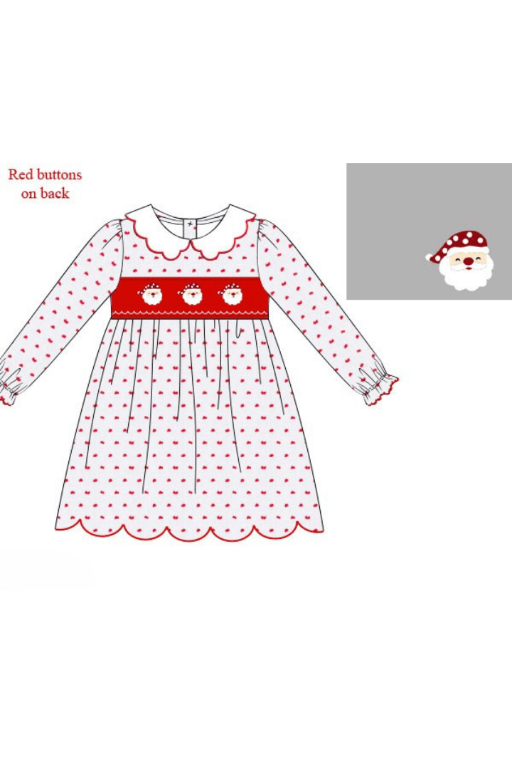 The Smocked Flamingo Apparel & Accessories Pre-Order Smocked Santa Red Swiss Dot Scalloped Dress