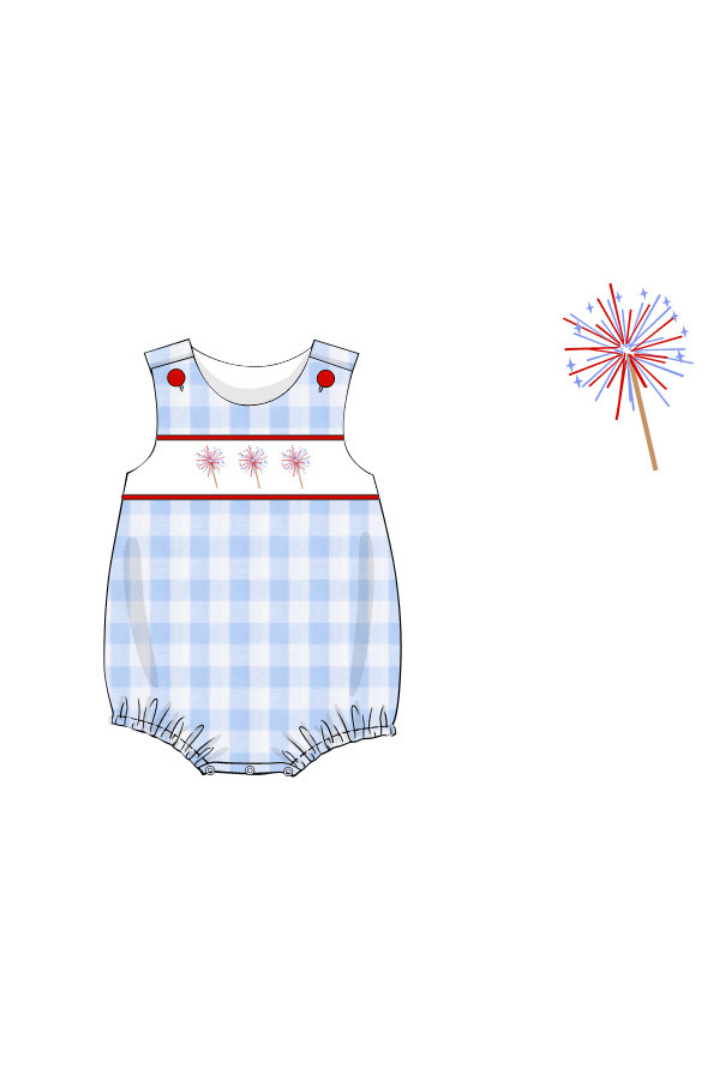 The Smocked Flamingo Apparel & Accessories Pre-Order Smocked Sparkler Blue Gingham Bubble