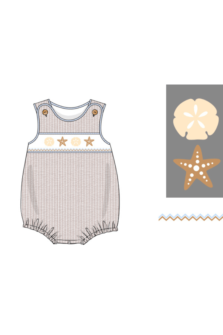 The Smocked Flamingo Apparel & Accessories Pre-Order Smocked Starfish Khaki Seersucker Bubble