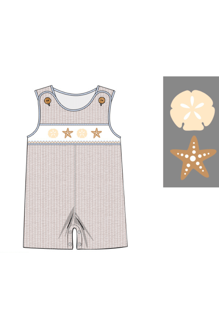 The Smocked Flamingo Apparel & Accessories Pre-Order Smocked Starfish Khaki Seersucker Jon Jon