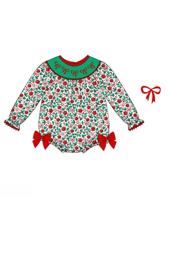 The Smocked Flamingo Apparel & Accessories Pre-Order Smocked Sweet Holly Bow Scalloped Bubble