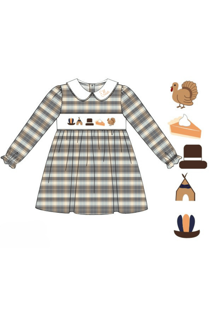 The Smocked Flamingo Apparel & Accessories Pre-Order Smocked Thanksgiving Feast Plaid Dress