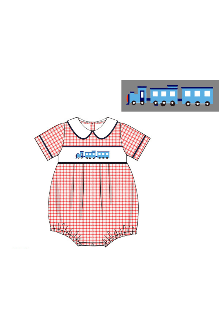 The Smocked Flamingo Apparel & Accessories Pre-Order Smocked Train Red Windowpane Bubble