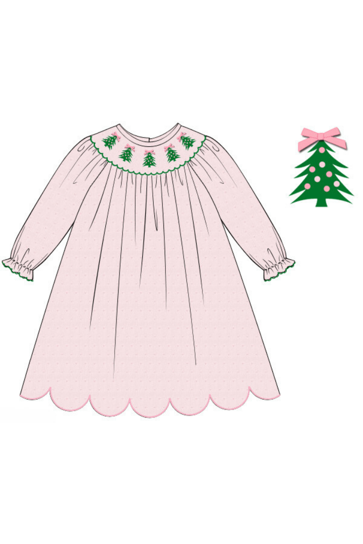 The Smocked Flamingo Apparel & Accessories Pre-Order Smocked Tree Pink Swiss Dress