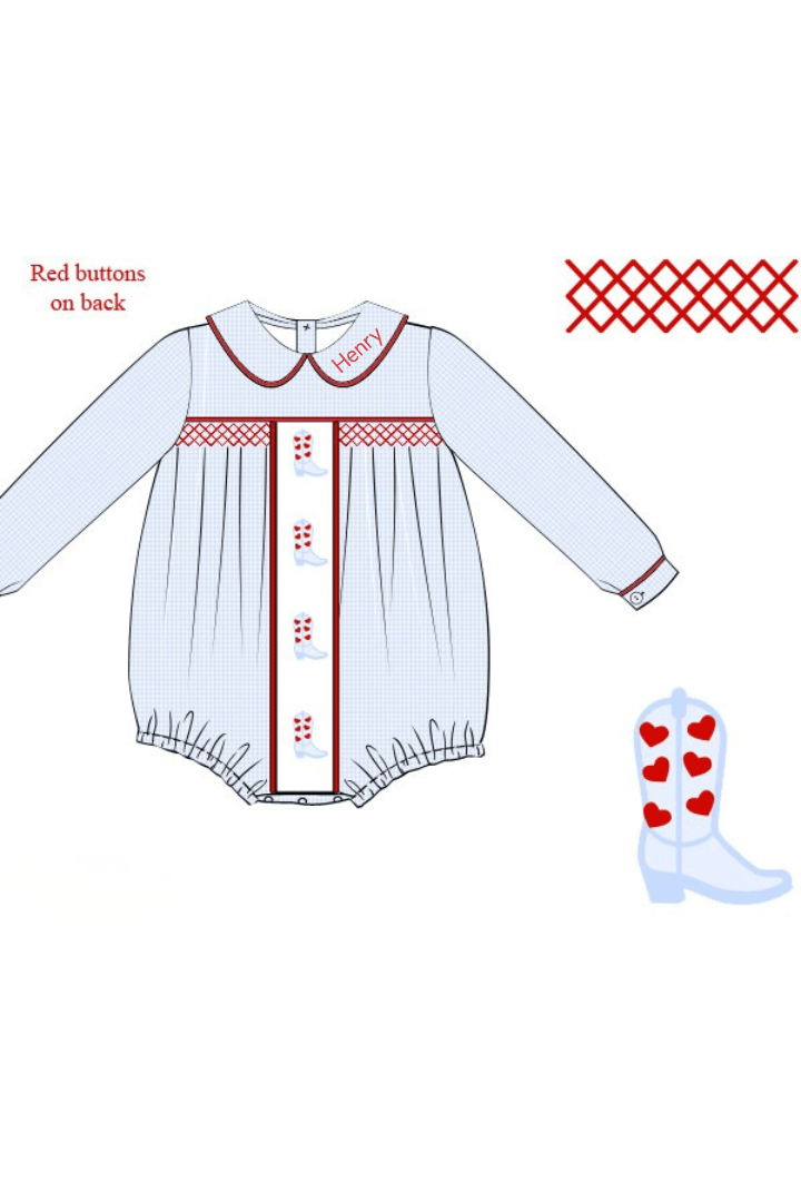 The Smocked Flamingo Apparel & Accessories Pre-Order Smocked Valentine Boots Blue Gingham Bubble