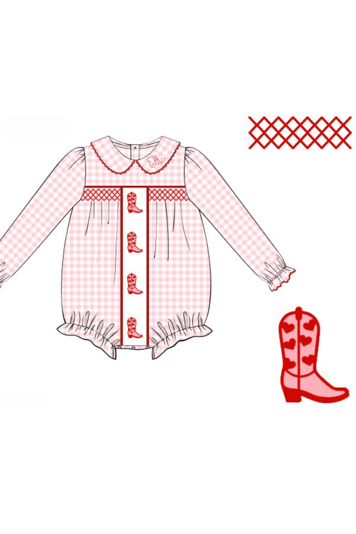 The Smocked Flamingo Apparel & Accessories Pre-Order Smocked Valentine Boots Pink Gingham Bubble