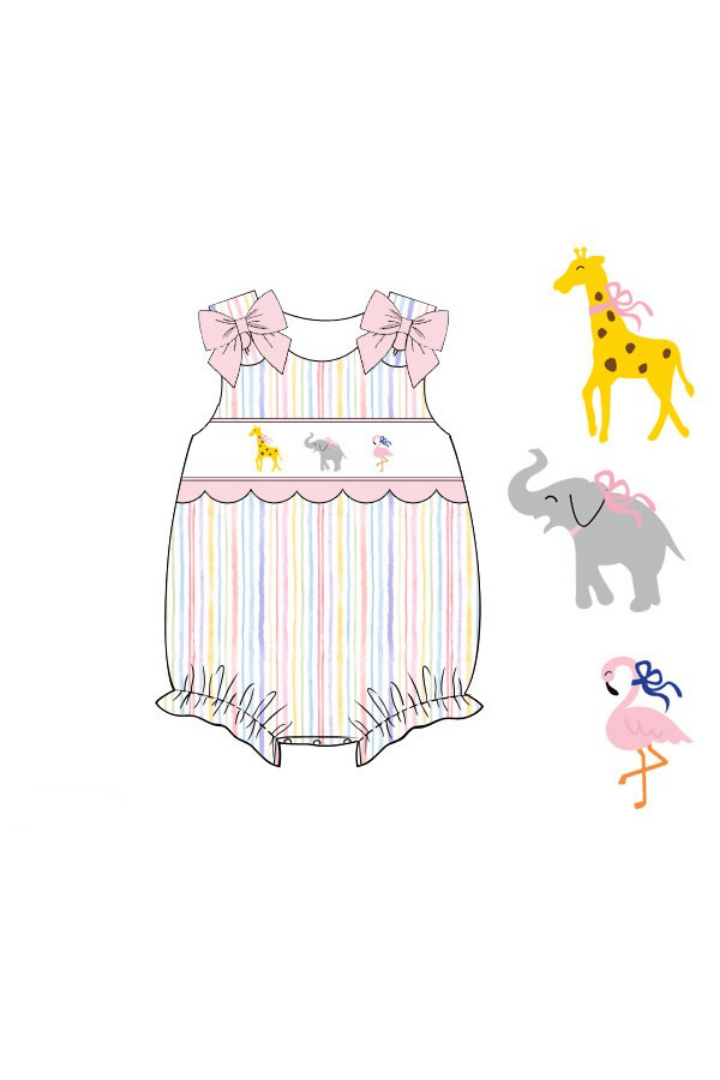 The Smocked Flamingo Apparel & Accessories Pre-Order Smocked Zoo Fun Scalloped Bubble