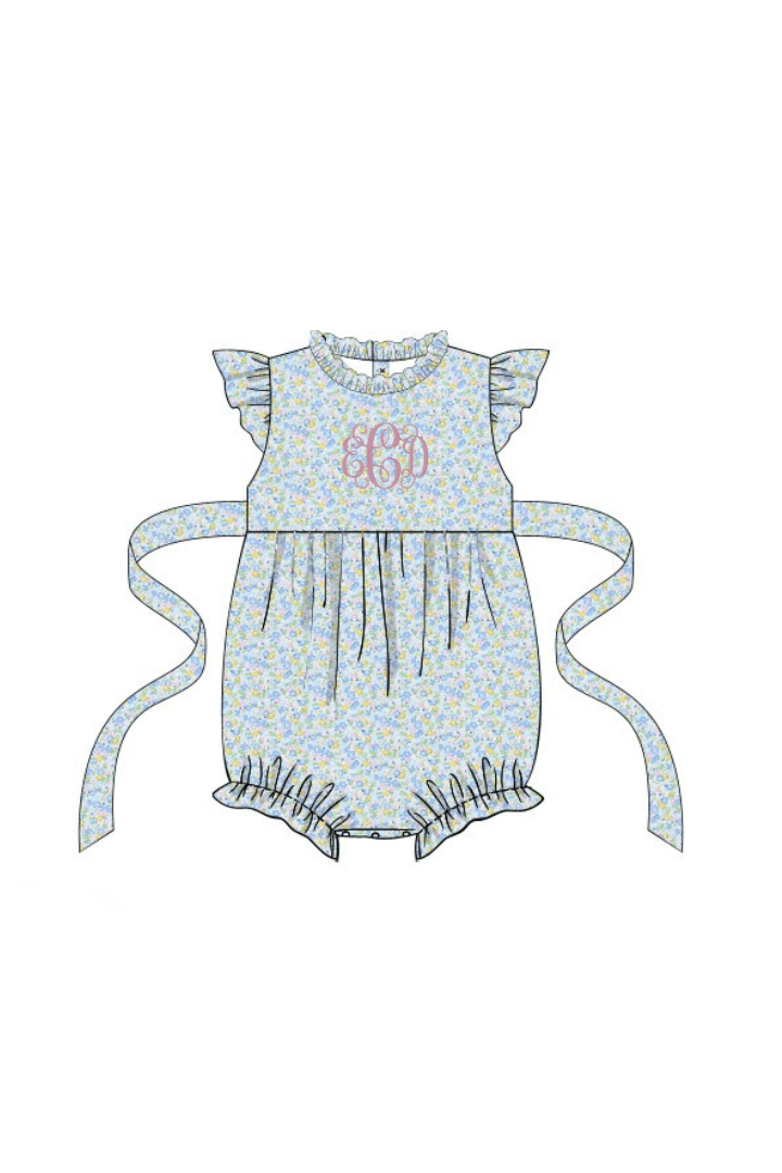 The Smocked Flamingo Apparel & Accessories Pre-Order Spring Floral Flutter Sleeve Bubble