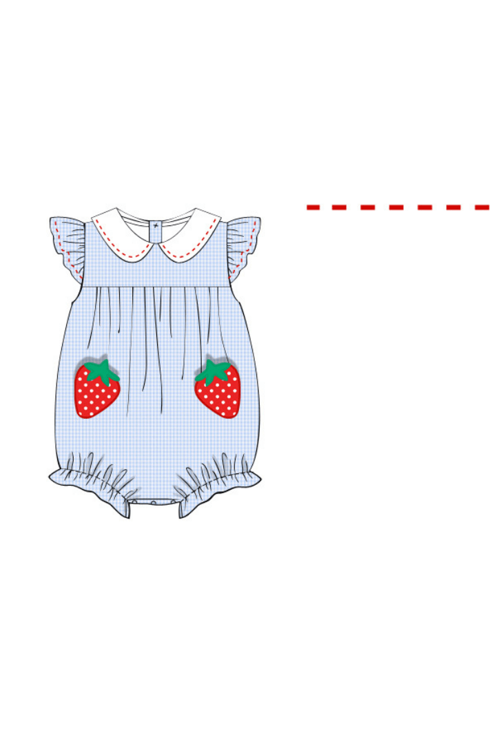 The Smocked Flamingo Apparel & Accessories Pre-Order Strawberry Patch Blue Gingham Bubble