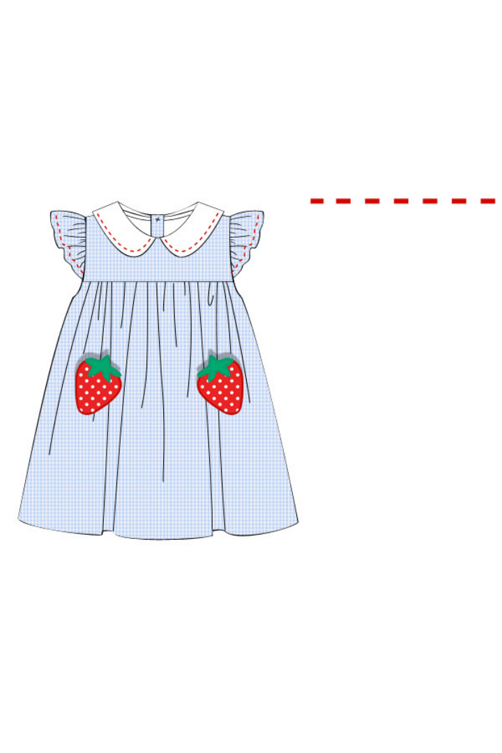 The Smocked Flamingo Apparel & Accessories Pre-Order Strawberry Patch Blue Gingham Dress