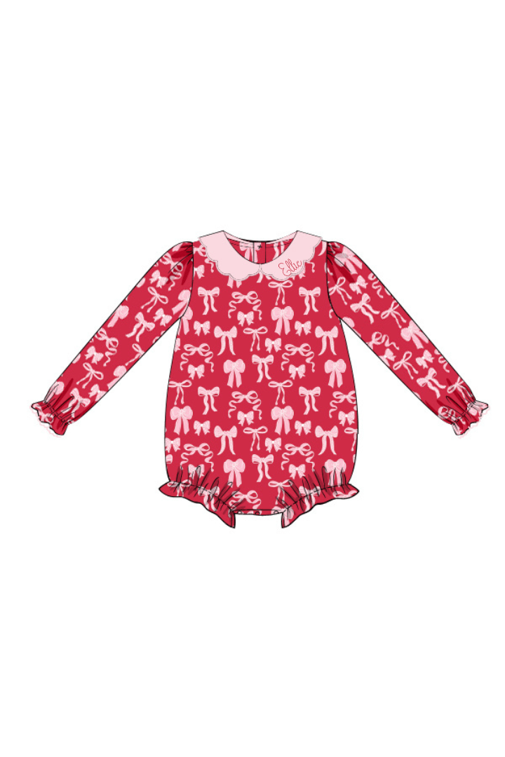 The Smocked Flamingo Apparel & Accessories Pre-Order Sweet Bow Red and Pink Scalloped Bubble