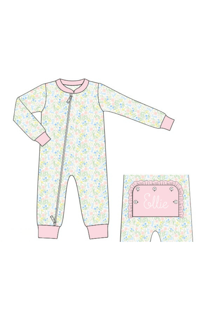 The Smocked Flamingo Apparel & Accessories Pre-Order Sweet Bunny Floral Lounge Set Romper