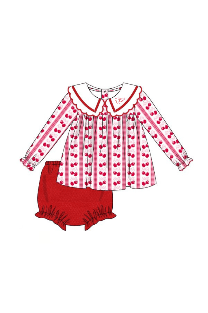 The Smocked Flamingo Apparel & Accessories Pre-Order Sweet Cherry Scalloped Bloomer Set