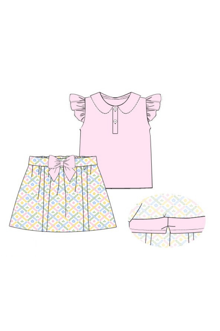 The Smocked Flamingo Apparel & Accessories Pre-Order Sweet Colorful Floral Skort Set
