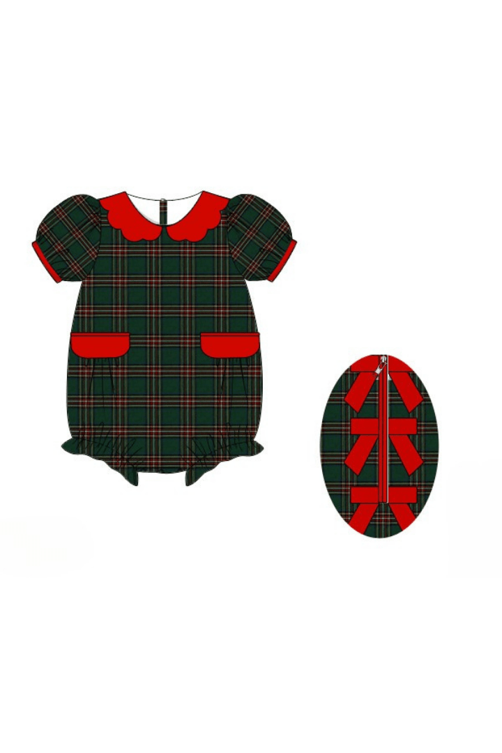 The Smocked Flamingo Apparel & Accessories Pre-Order Tartan Plaid/Red Corduroy Bow Bubble