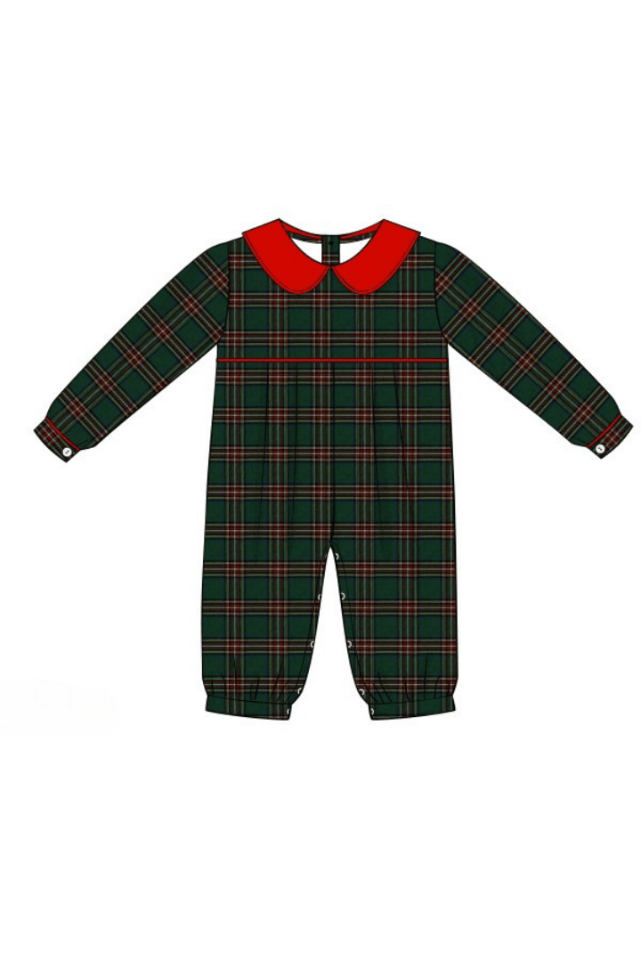 The Smocked Flamingo Apparel & Accessories Pre-Order Tartan Plaid/Red Corduroy Romper