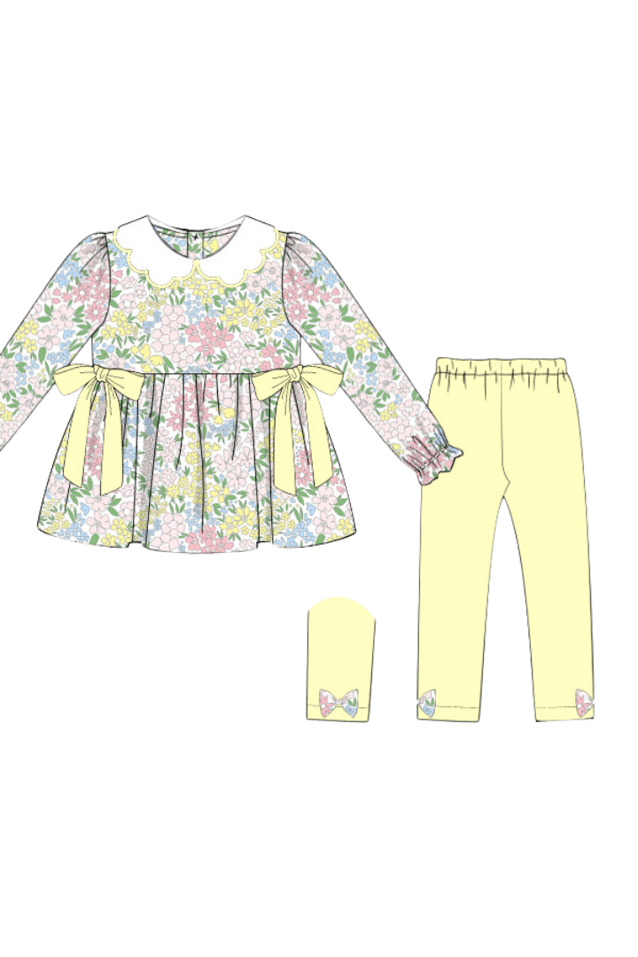 The Smocked Flamingo Apparel & Accessories Pre-Order Yellow and Pink Floral Knit Pant Set