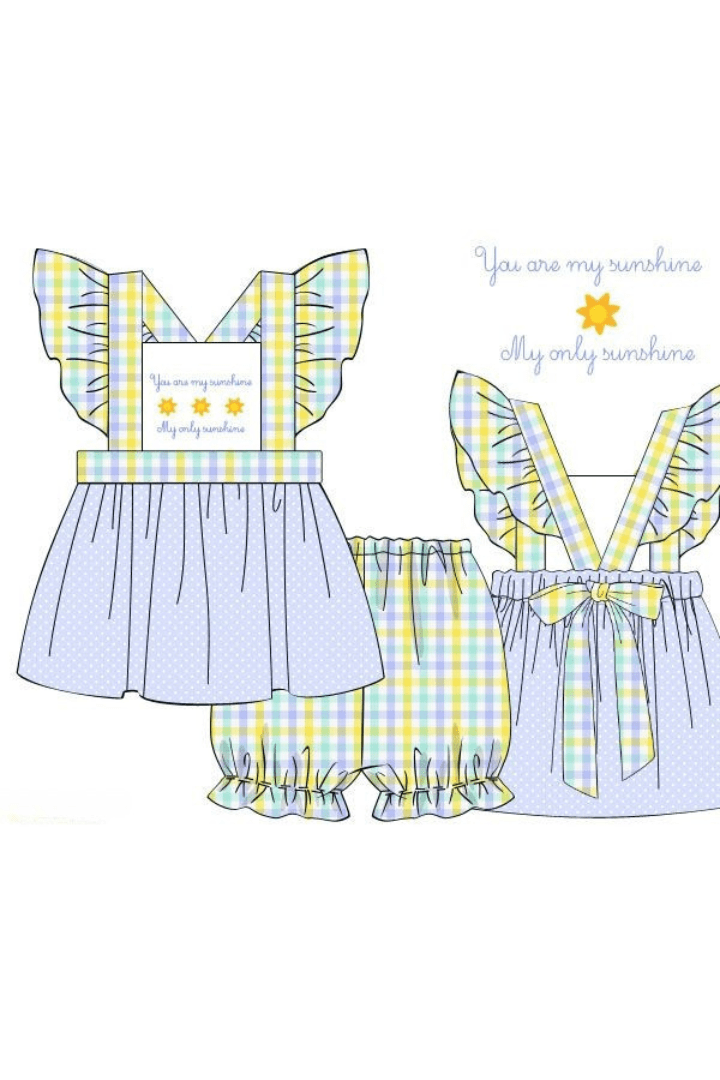 The Smocked Flamingo Apparel & Accessories Pre-Order You are My Sunshine French Knot Ruffle Set