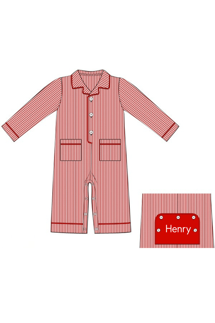 The Smocked Flamingo Apparel & Accessories Red Christmas Stripe Lounge Romper